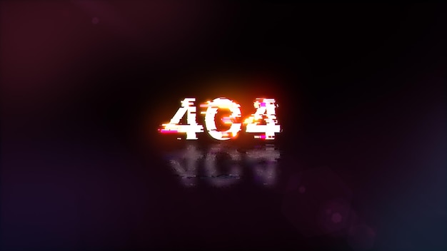Errore di rendering 3D 404 testo con effetti di schermo di glitch tecnologici
