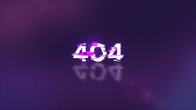 Errore di rendering 3D 404 testo con effetti di schermo di glitch tecnologici