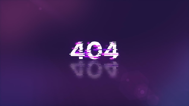 Errore di rendering 3D 404 testo con effetti di schermo di glitch tecnologici
