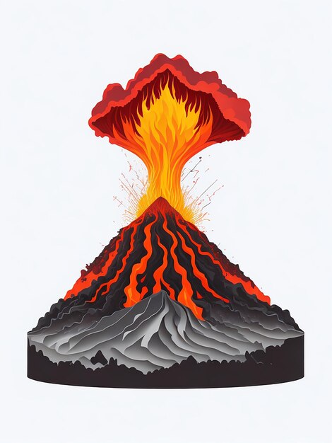 eruzione del vulcano con lava isolata su sfondo trasparente o bianco