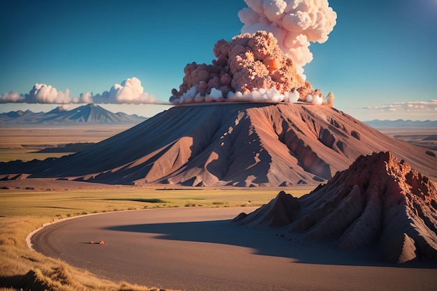 Eruzione di un vulcano attivo che sputa lava forma di terreno vulcanico caratteristica sfondo di carta da parati