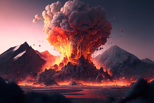 Eruzione Montagna vulcanica in eruzione IA generativa