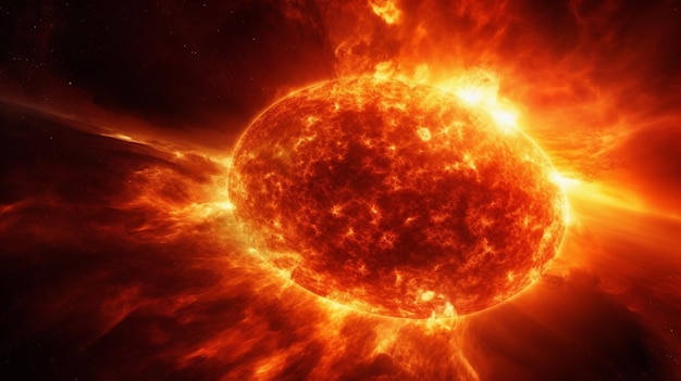 Eruzione solare con vista della superficie del sole in mostra