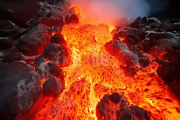 Eruzione vulcanica con lava fusa che esplode verso l'alto