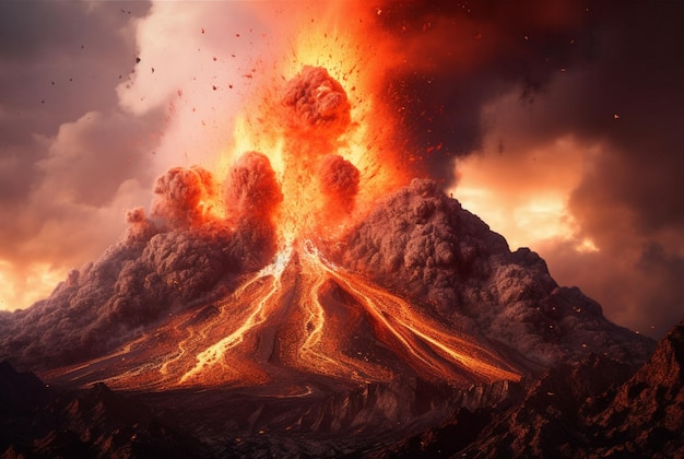 Eruzioni vulcaniche La lava scorre lungo il pendio generativo ai