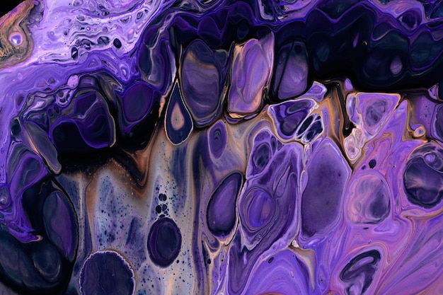 Esclusivo bellissimo motivo astratto arte fluida sfondo Flusso di miscelazione di vernici lilla viola che si mescolano Macchie e striature di texture di inchiostro per stampa e design