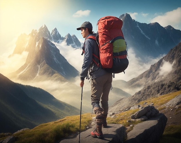 Escursione panoramica in montagna Scena di trekking avventuroso