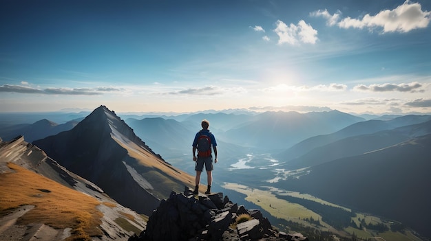 escursionista in cima alla montagna