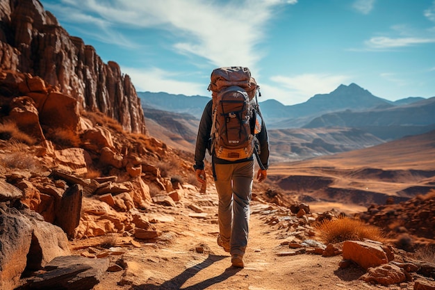 Escursionista in cima alla montagnagenerativa ai