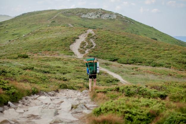 Escursionista in cima alle montagne dei Carpazi.