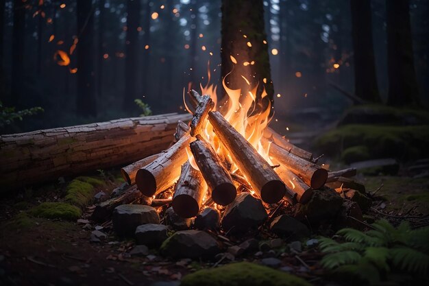 escursionisti seduti vicino al fuoco del campo escursionismo concetto di campeggio la gente trascorre il tempo di notte campeggio estivo in compagnia di amici della foresta