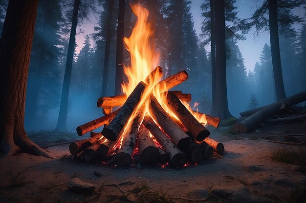 escursionisti seduti vicino al fuoco del campo escursionismo concetto di campeggio la gente trascorre il tempo di notte campeggio estivo in compagnia di amici della foresta