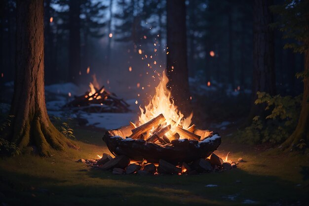 escursionisti seduti vicino al fuoco del campo escursionismo concetto di campeggio la gente trascorre il tempo di notte campeggio estivo in compagnia di amici della foresta