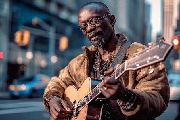 Esecutore di musica per chitarra di strada