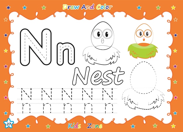 Esercizio dell'alfabeto az con i bambini del libro da colorare dei cartoni animati.