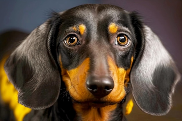 Esotico cane bassotto dai capelli corti con occhi gialli illustrazione ai generati