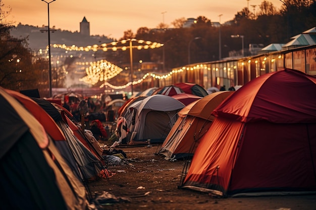 Espansiva città di tende allestita presso la sede del festival musicale AI