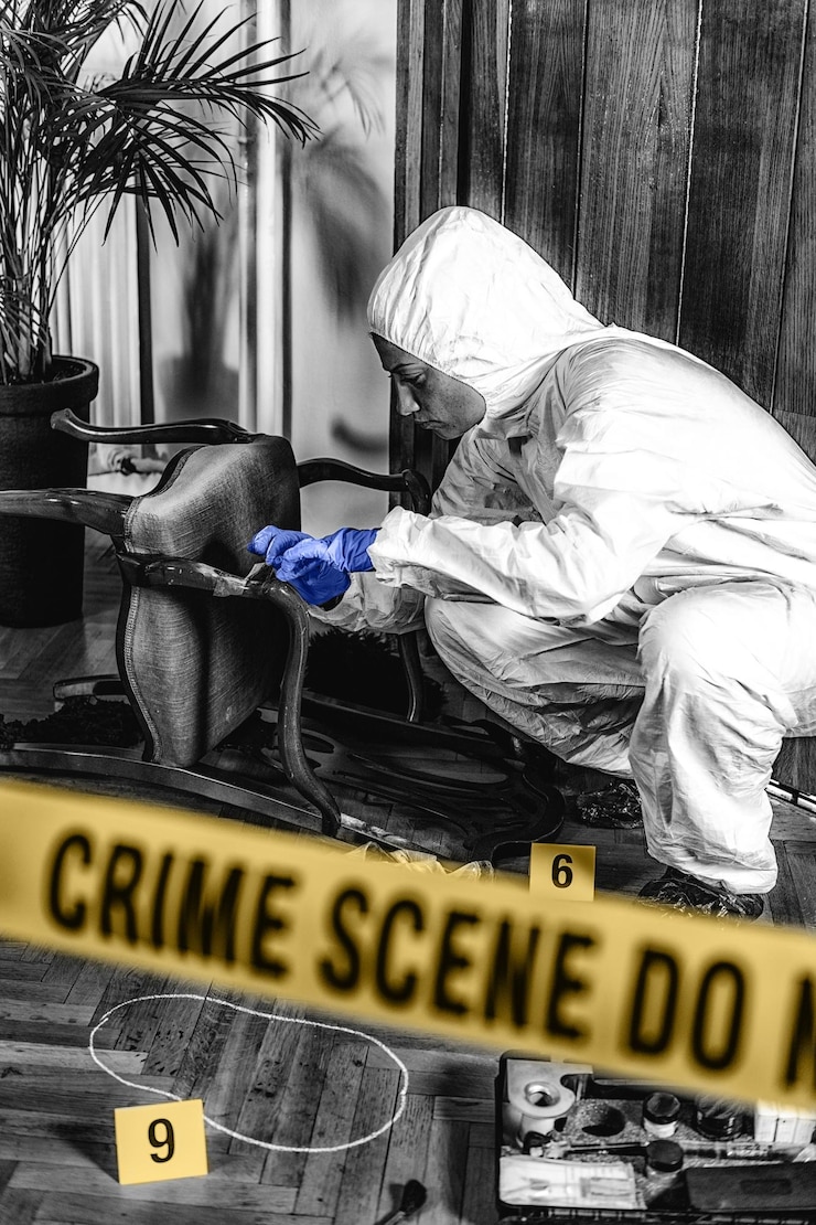 Foto esperti scientifici forensi sull'indagine sulla scena del crimine