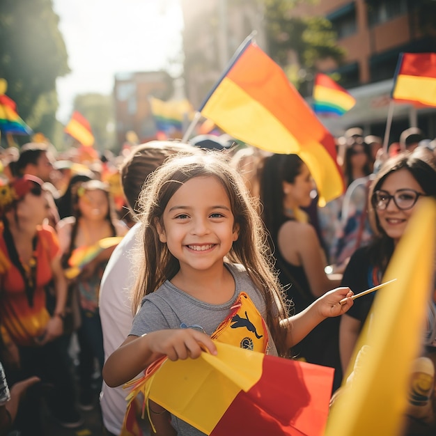 Esplorando le tradizioni colombiane Ballerine popolari con bandiere colorate e celebrazioni vibranti cheerleader