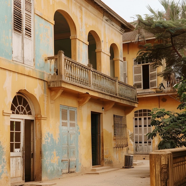 Esplorare l'architettura coloniale francese a Saint Louis Sen Vecchio edificio con balcone