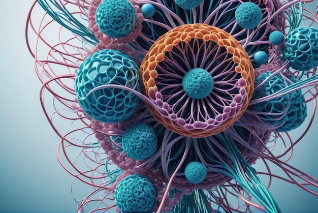 Esplorare le linee interconnesse delle cellule biotecnologiche Un tuffo visivo nelle complessità dell'illustrazione 3D