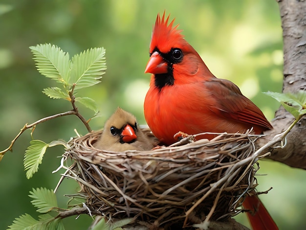 Esplorate le abitudini di nidificazione dei neonati cardinali e come si prendono cura dei loro piccoli generati dall'AI