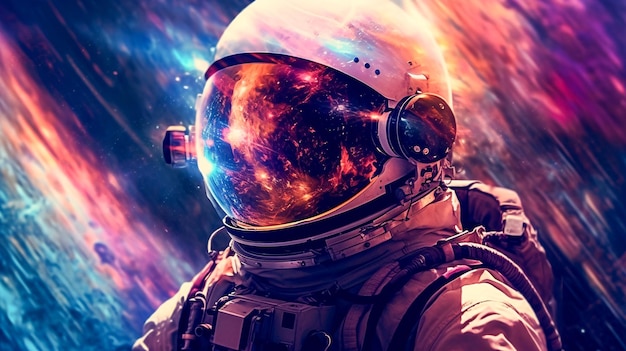Esploratore spaziale in tuta da astronauta con casco e occhiali Generative AI