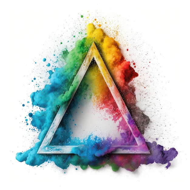 Esplorazione del colore della polvere multicolore a forma di triangolo con sfondo