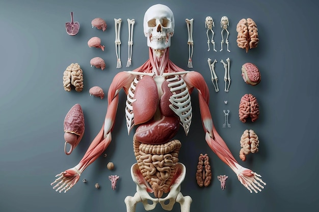 Esplorazione dell'anatomia umana Grafici dei muscoli, degli organi e della colonna vertebrale