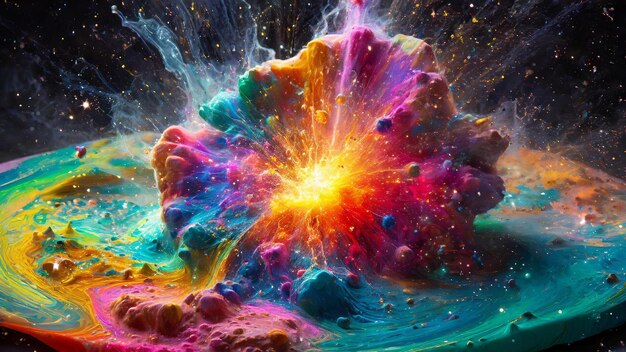 Esplosione Big Bang Universo Supernova Scoppio colorato Vortici Colori di sapone su sfondo nero