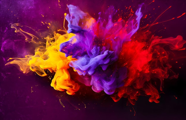 Esplosione colorata astratta di vernice in acqua su sfondo nero Sfondo astratto per il design