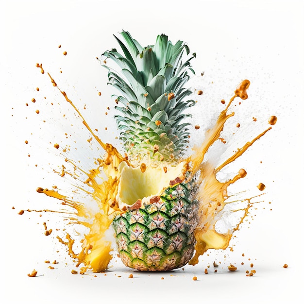 Esplosione di ananas illustrazione su sfondo bianco ai generativa