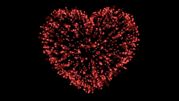 esplosione di cuore rosso cuore di particelle rosse