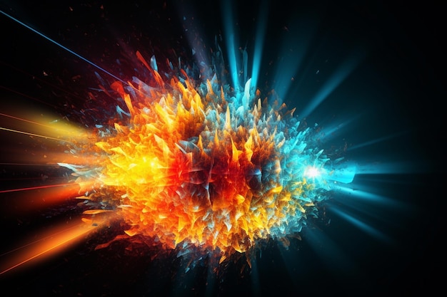 Esplosione di energia dinamica con colori vivaci e movimenti esplosivi creati con l'IA generativa