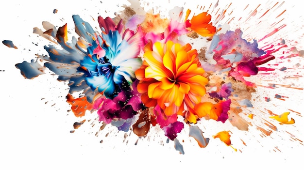 esplosione di fiori colorati su sfondo bianco creato Illustratore AI generativa