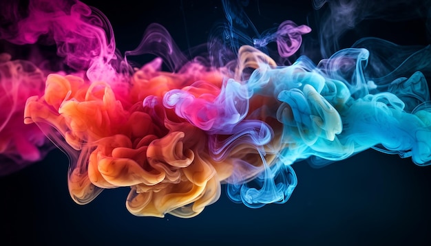 Esplosione di fumo colorato su sfondo nero Servizio fotografico realistico e di alta qualità