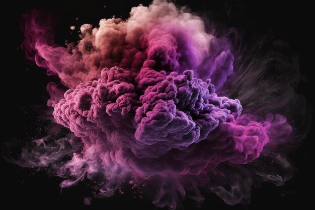 Esplosione di fumo nei toni viola rosa su sfondo nero