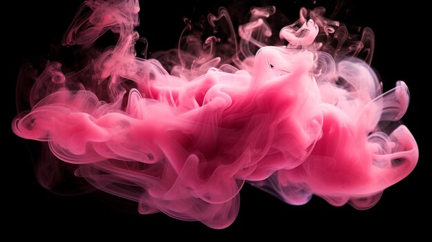 Esplosione di fumo rosa su sfondo nero IA generativa
