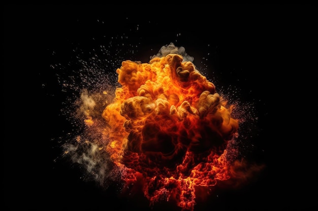 Esplosione di fuoco realistica su uno sfondo nero