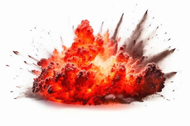 Esplosione di fuoco rosso isolata su sfondo bianco