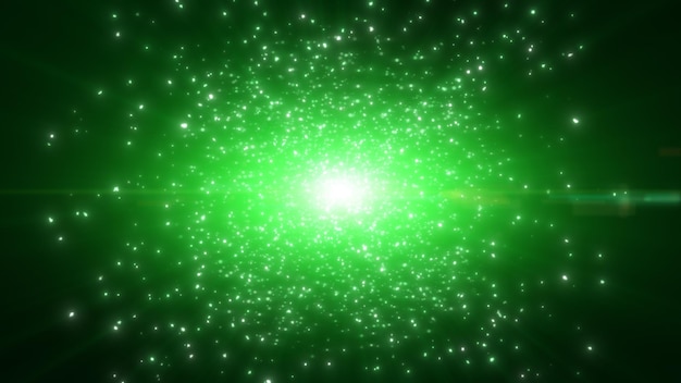 Esplosione di particelle di polvere verde Effetto del raggio di luce