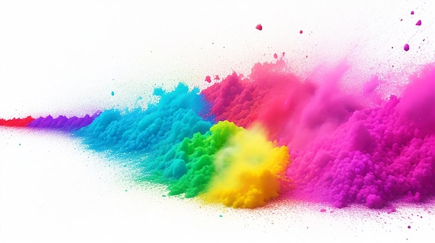 Esplosione di polvere arcobaleno mista colorata isolata su sfondo bianco