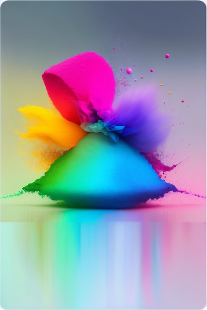 Esplosione di polvere arcobaleno misto colorato su sfondo bianco
