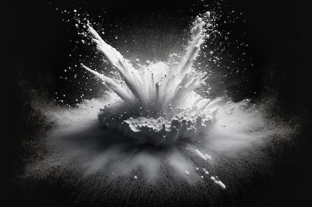 Esplosione di polvere bianca in un abstract su uno sfondo scuro