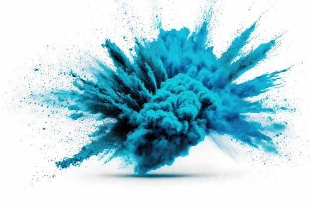 Esplosione di polvere blu cielo isolata su sfondo bianco