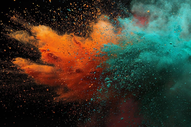 Esplosione di polvere colorata isolata su sfondo nero sfondo colorato astratto