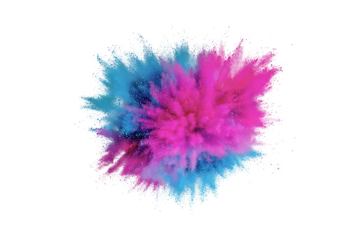 Foto esplosione di polvere colorata. polvere astratta del primo piano sul contesto. esplosione colorata. dipingi holi