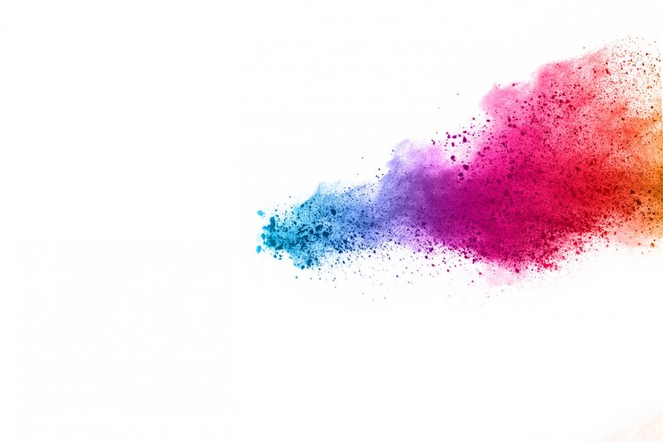 Foto esplosione di polvere colorata su sfondo bianco.