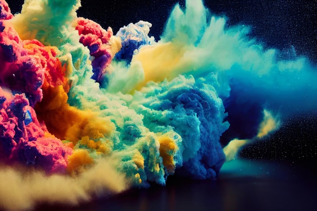 Esplosione di polvere colorata su sfondo scuro