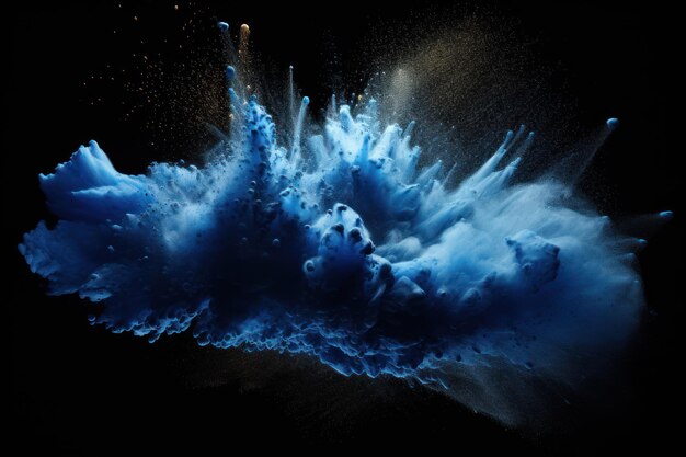 Esplosione di polvere di colore blu stagno su sfondo nero ar 32 v 52 Job ID 1ffc2e9714cc49a4b338786663b8b63f